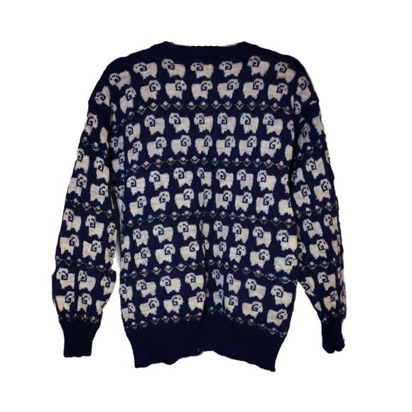 Wooly Kiwi Knitwear Company Blue Wool Animal Print Women's Sweater Size Small - Picture 2 of 6